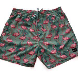 Tropical Hawaiian Surf-vibe Hurley Swim Shorts w/Pink Flamingo Design Men's 2X